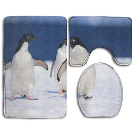 GOHAO Cute Adelie Penguin 3 Piece Bathroom Rugs Set Bath Rug Contour Mat and Toilet Lid Cover