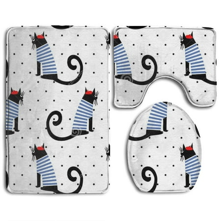 GOHAO Cute Cat 3 Piece Bathroom Rugs Set Bath Rug Contour Mat and Toilet Lid Cover