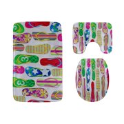 GOHAO Cute Colorful Flip Flops 3 Piece Bathroom Rugs Set Bath Rug Contour Mat and Toilet Lid Cover
