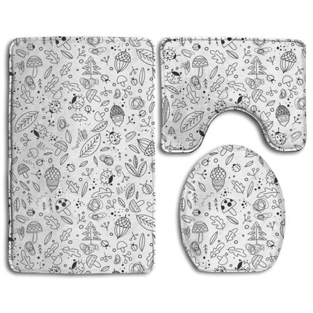 GOHAO Cute Forest Printed 3 Piece Bathroom Rugs Set Bath Rug Contour Mat and Toilet Lid Cover