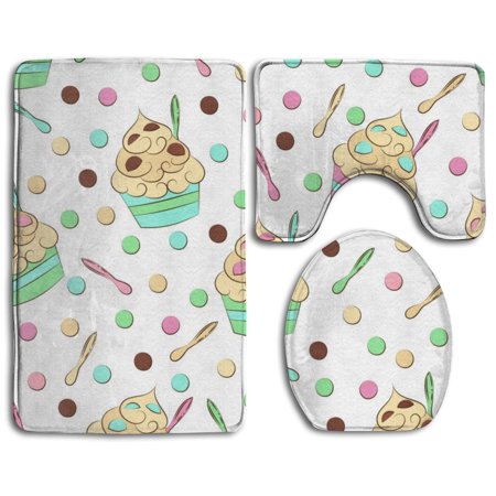 GOHAO Cute Frozen Yogurt 3 Piece Bathroom Rugs Set Bath Rug Contour Mat and Toilet Lid Cover