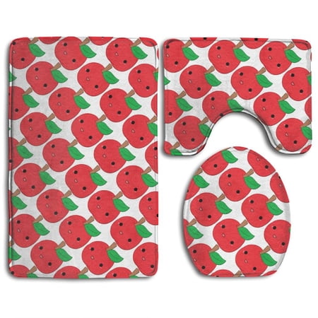 GOHAO Cute Fruit 3 Piece Bathroom Rugs Set Bath Rug Contour Mat and Toilet Lid Cover