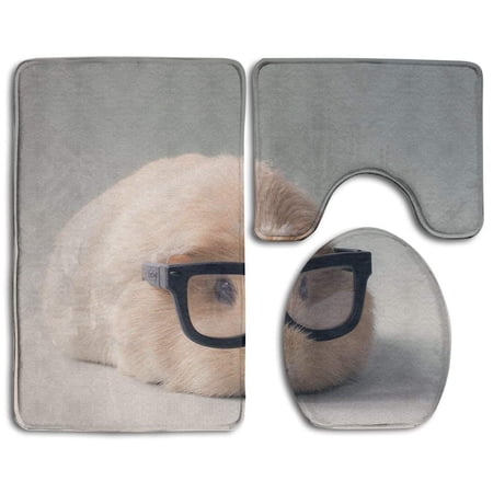 GOHAO Cute Guinea Pig 3 Piece Bathroom Rugs Set Bath Rug Contour Mat and Toilet Lid Cover