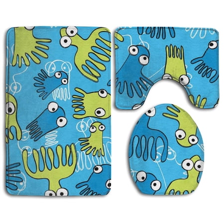 GOHAO Cute Jellyfish 3 Piece Bathroom Rugs Set Bath Rug Contour Mat and Toilet Lid Cover
