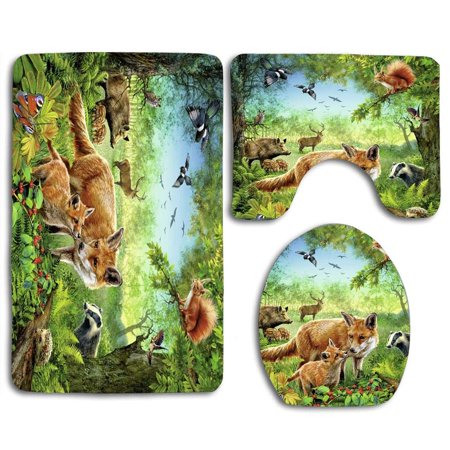 GOHAO Cute Love Forest 3 Piece Bathroom Rugs Set Bath Rug Contour Mat and Toilet Lid Cover