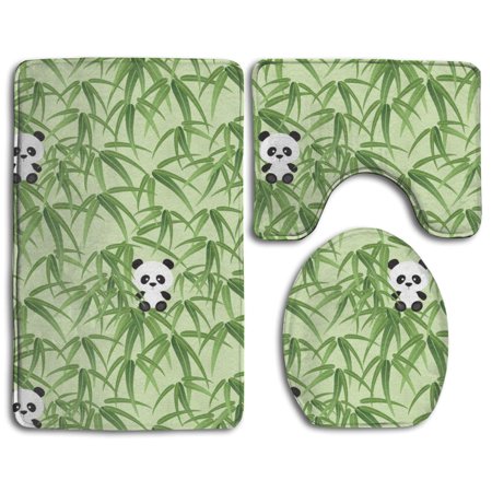 GOHAO Cute Panda Bamboo Green 3 Piece Bathroom Rugs Set Bath Rug Contour Mat and Toilet Lid Cover