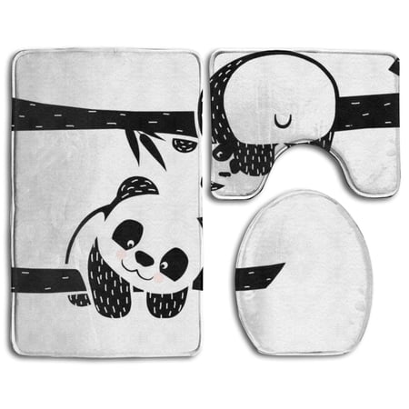 GOHAO Cute Pandas 3 Piece Bathroom Rugs Set Bath Rug Contour Mat and Toilet Lid Cover
