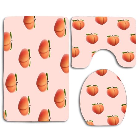 GOHAO Cute Pink Peach 3 Piece Bathroom Rugs Set Bath Rug Contour Mat and Toilet Lid Cover
