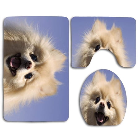 GOHAO Cute Pomeranian 3 Piece Bathroom Rugs Set Bath Rug Contour Mat and Toilet Lid Cover