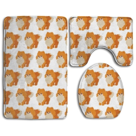 GOHAO Cute Pomeranian Dog 3 Piece Bathroom Rugs Set Bath Rug Contour Mat and Toilet Lid Cover