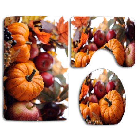 GOHAO Cute Pumpkin Fall 3 Piece Bathroom Rugs Set Bath Rug Contour Mat and Toilet Lid Cover