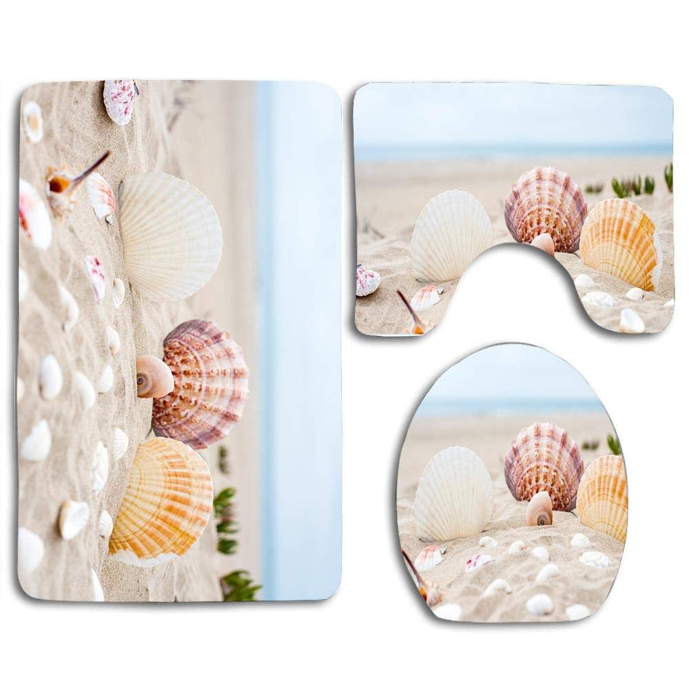 GOHAO Cute Sea Shells Sand Beach 3 Piece Bathroom Rugs Set Bath Rug ...