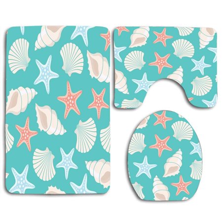 GOHAO Cute Sea Shills Shells 3 Piece Bathroom Rugs Set Bath Rug Contour Mat and Toilet Lid Cover