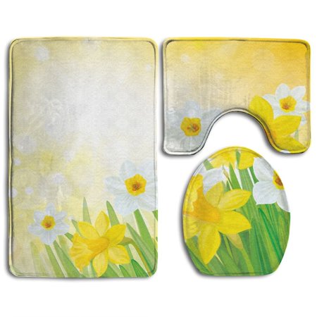 GOHAO Daffodils Garden Narcissus Rebirth New Beginnings Celebration Graphic 3 Piece Bathroom Rugs Set Bath Rug Contour Mat and Toilet Lid Cover