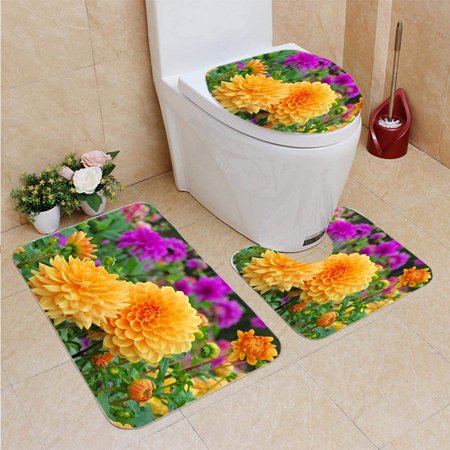 GOHAO Dahlia is Called Garden 3 Piece Bathroom Rugs Set Bath Rug Contour Mat and Toilet Lid Cover