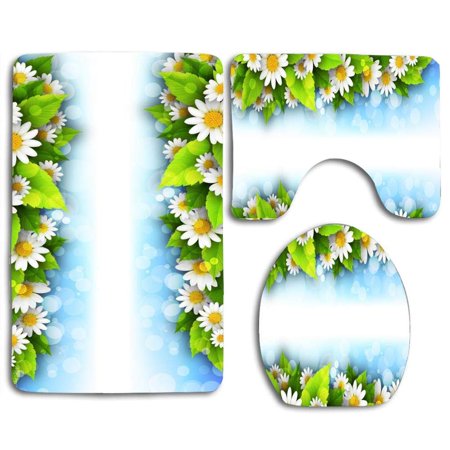 GOHAO Daisies for You 3 Piece Bathroom Rugs Set Bath Rug Contour Mat and Toilet Lid Cover