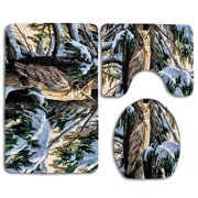 GOHAO Dark Blue Flowers 3 Piece Bathroom Rugs Set Bath Rug Contour Mat and Toilet Lid Cover