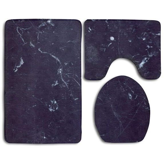 GOHAO Dark Blue Marble 3 Piece Bathroom Rugs Set Bath Rug Contour Mat and Toilet Lid Cover