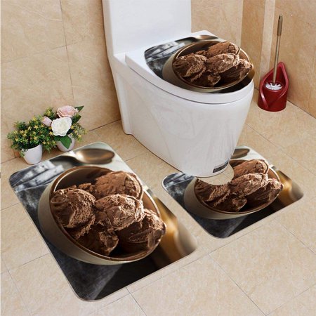 GOHAO Dark Chocolate Ice Cream 3 Piece Bathroom Rugs Set Bath Rug Contour Mat and Toilet Lid Cover