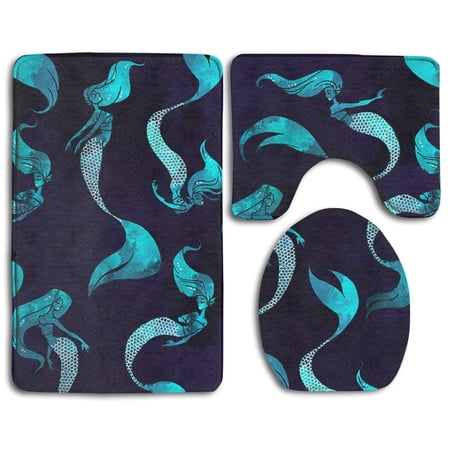 GOHAO Dark Ningt 3 Piece Bathroom Rugs Set Bath Rug Contour Mat and Toilet Lid Cover