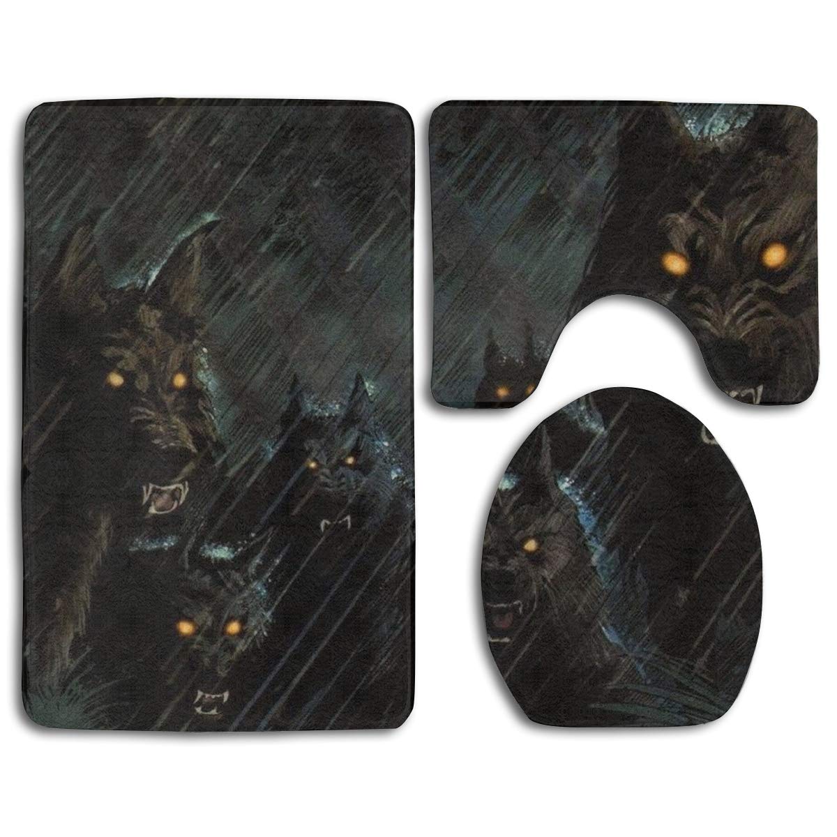 Lycan Rug GOHAO Dark Storm Rain Halloween Werewolf Hellhound Wolf Wolves 3 Piece ...
