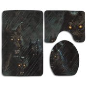 GOHAO Dark Storm Rain Halloween Werewolf Hellhound Wolf Wolves 3 Piece Bathroom Rugs Set Bath Rug Contour Mat and Toilet Lid Cover