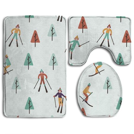 GOHAO Deer 3 Piece Bathroom Rugs Set Bath Rug Contour Mat and Toilet Lid Cover