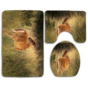 GOHAO Deer in Brush 3 Piece Bathroom Rugs Set Bath Rug Contour Mat and Toilet Lid Cover