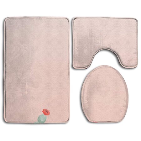 GOHAO Desert Cactus Flowers 3 Piece Bathroom Rugs Set Bath Rug Contour Mat and Toilet Lid Cover