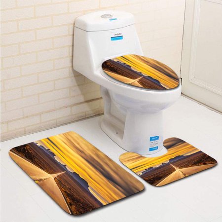 GOHAO Desert Road Leading to Monument Valley at Sunset 3 Piece Bathroom Rugs Set Bath Rug Contour Mat and Toilet Lid Cover