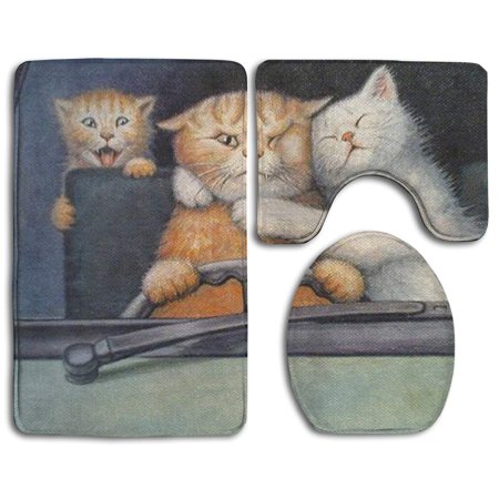 GOHAO Diamond DIY Painting Cats 3 Piece Bathroom Rugs Set Bath Rug Contour Mat and Toilet Lid Cover