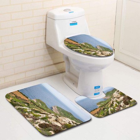 GOHAO Dingli Cliffs Malta 3 Piece Bathroom Rugs Set Bath Rug Contour Mat and Toilet Lid Cover