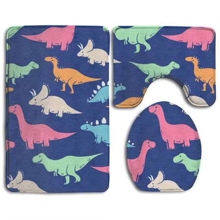 GOHAO Dinosaur 3 Piece Bathroom Rugs Set Bath Rug Contour Mat and Toilet Lid Cover