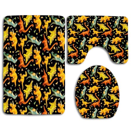 GOHAO Dinosaurio 3 Piece Bathroom Rugs Set Bath Rug Contour Mat and Toilet Lid Cover