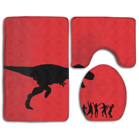 GOHAO Dinosaurs Eat People Funny 3 Piece Bathroom Rugs Set Bath Rug Contour Mat and Toilet Lid Cover