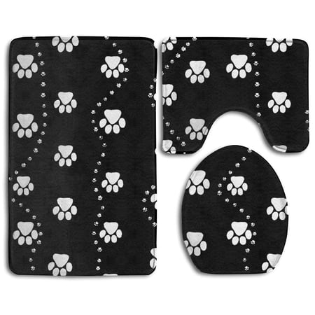 GOHAO Dog Paw1 3 Piece Bathroom Rugs Set Bath Rug Contour Mat and Toilet Lid Cover