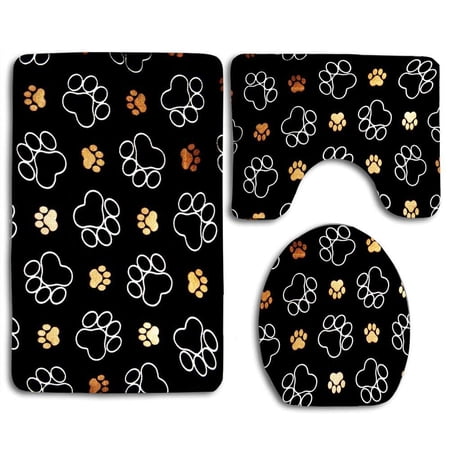 GOHAO Dog Pawprint 3 Piece Bathroom Rugs Set Bath Rug Contour Mat and Toilet Lid Cover
