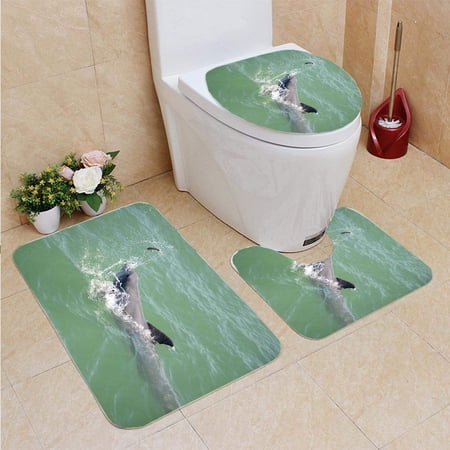 GOHAO Dolphin Catch 3 Piece Bathroom Rugs Set Bath Rug Contour Mat and Toilet Lid Cover
