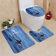 GOHAO Dolphins 3 Piece Bathroom Rugs Set Bath Rug Contour Mat and Toilet Lid Cover