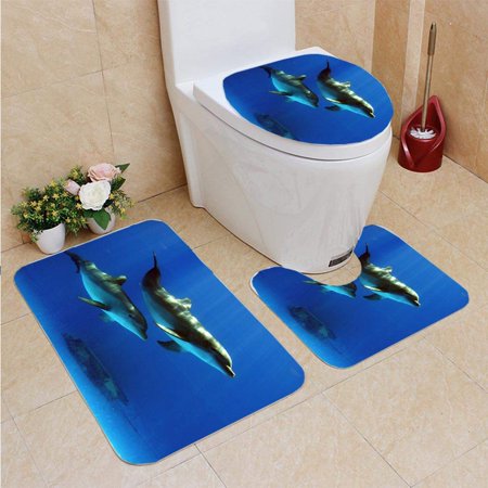 GOHAO Dolphins 3 Piece Bathroom Rugs Set Bath Rug Contour Mat and Toilet Lid Cover