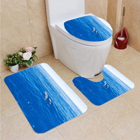 GOHAO Dolphins 3 Piece Bathroom Rugs Set Bath Rug Contour Mat and Toilet Lid Cover