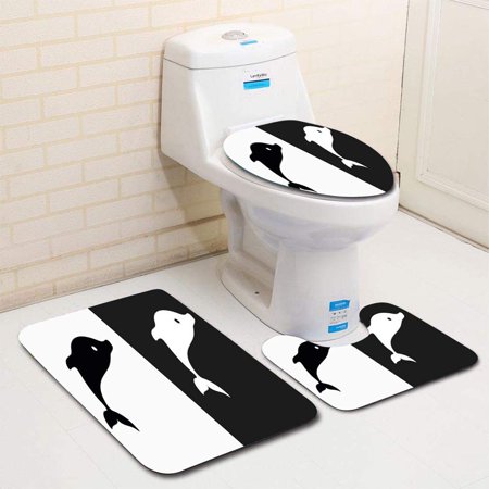 GOHAO Dolphins Icon on s 3 Piece Bathroom Rugs Set Bath Rug Contour Mat and Toilet Lid Cover