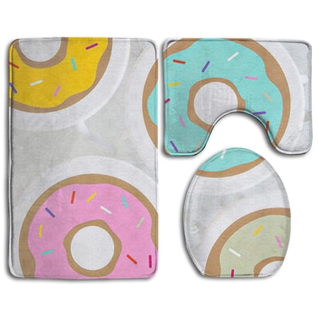 GOHAO Donut 3 Piece Bathroom Rugs Set Bath Rug Contour Mat and Toilet Lid Cover