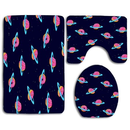 GOHAO Donut Planet 3 Piece Bathroom Rugs Set Bath Rug Contour Mat and Toilet Lid Cover