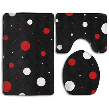 GOHAO Dots 3 Piece Bathroom Rugs Set Bath Rug Contour Mat and Toilet Lid Cover