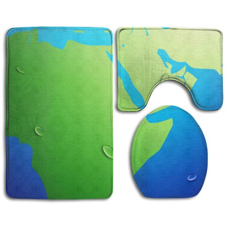GOHAO Earth Map Drops 3 Piece Bathroom Rugs Set Bath Rug Contour Mat and Toilet Lid Cover