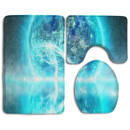 GOHAO Earth Science 3 Piece Bathroom Rugs Set Bath Rug Contour Mat and Toilet Lid Cover