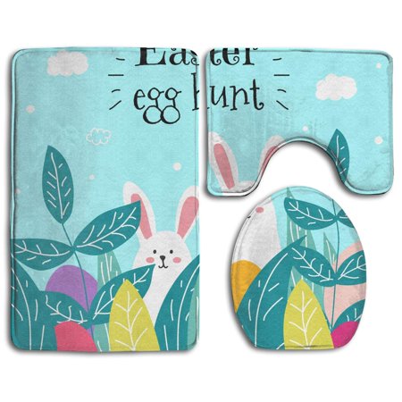 GOHAO Easter Egg Bunny 3 Piece Bathroom Rugs Set Bath Rug Contour Mat and Toilet Lid Cover