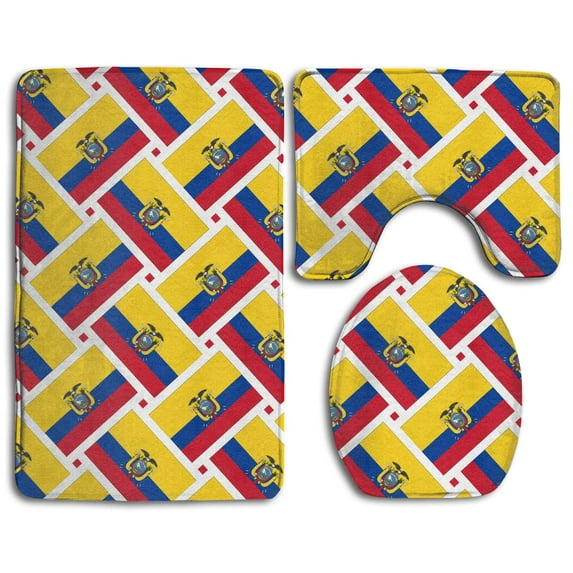 GOHAO Ecuador Flag Weave 3 Piece Bathroom Rugs Set Bath Rug Contour Mat and Toilet Lid Cover