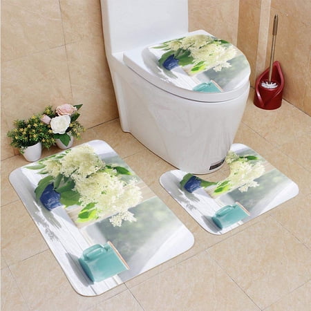 GOHAO Elder Flowers Cup hot Coffee by Sun Window 3 Piece Bathroom Rugs Set Bath Rug Contour Mat and Toilet Lid Cover